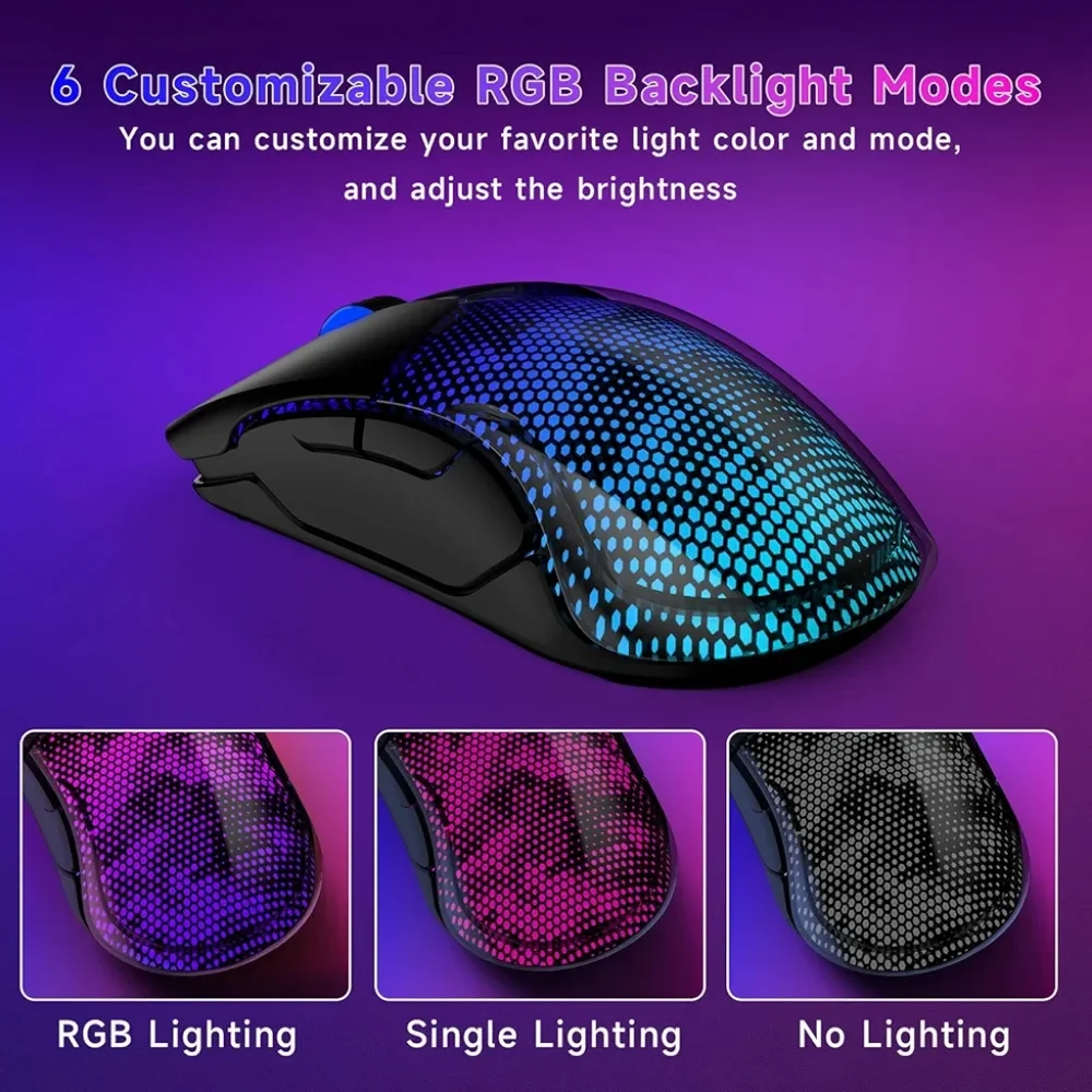 Wireless Gaming Mouse, 12000 DPI, Tri-Mode 2.4G/USB-C/Bluetooth 5.3, RGB Backlit